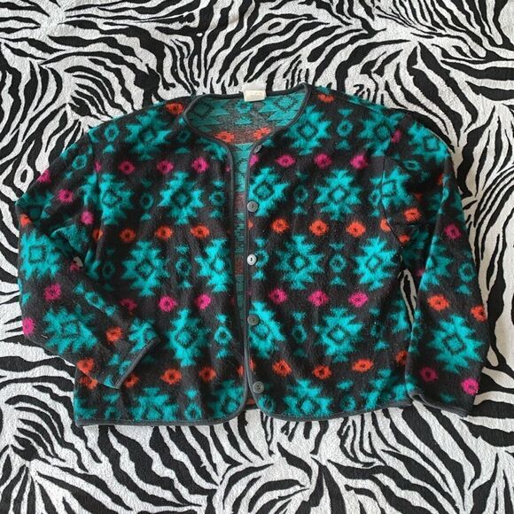 David Wayne’s women vintage fleece cardigan jersey open button cardigan 80s 90s - Picture 2 of 10